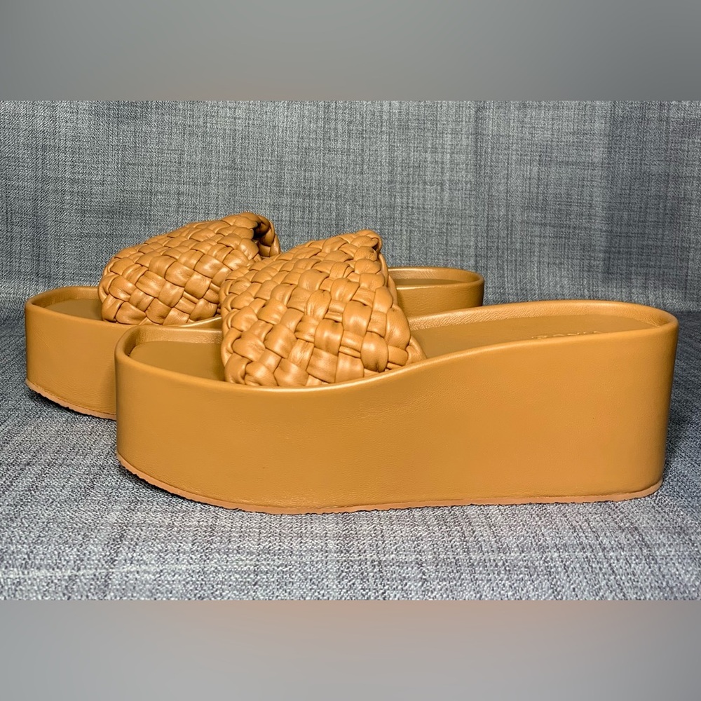 Vince Mari Slip On Platform Wedge Sandals Tan Leather Size 11 - Picture 4 of 8